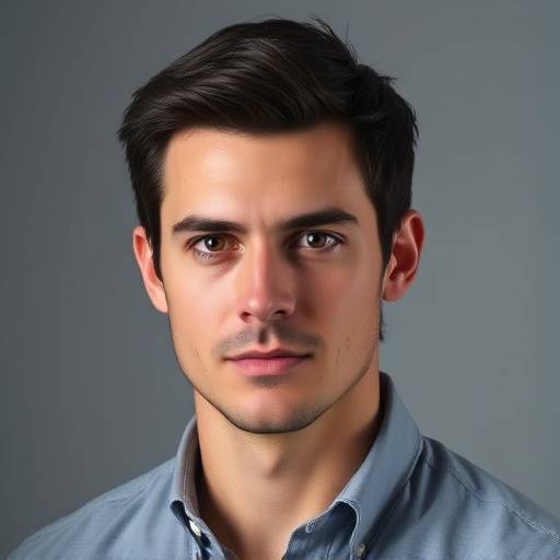 Headshot of Damian Hart, a man with short dark hair and a serious expression, wearing a button-down shirt.